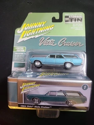 2024 JOHNNY LIGHTNING Pro Collector Tin Case 1964 OLDS VISTA CRUISER R1#1 Blue - Image 1 of 3