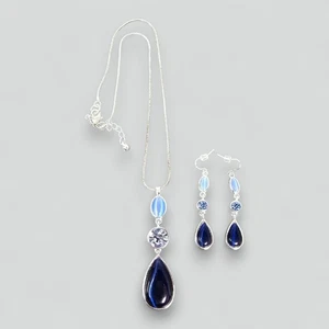 Ruby Rd Necklace and Earrings Dangle Silver Tone Blue Teardrop Costume Jewelry - Picture 1 of 5