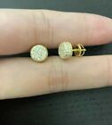 Mens Real Gold & Solid 925 Sterling Silver Round Earrings Diamond Studs Iced 7mm