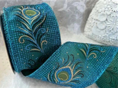 APAC PLUMAS DE PAVO REAL (RI6370) organza más pesada - Cinta de borde de alambre de lujo 63 mm Foto 1 de 4