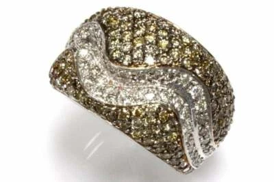 Anillo de cóctel ondulado ancho de oro blanco de 14 k sólido diamante champán natural de 2,9 quilates Foto 1 de 2