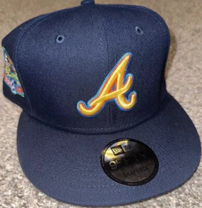 New Era Mens New Era 950 Atlanta Braves - Navy/Multi Snapback Floral Brim - Picture 1 of 6