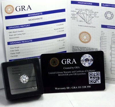 GRA Certified White Moissanite Round Cut D VVS1 Loose Gemstone AA+ 8 mm 1.78 Wtg - Image 1 of 4