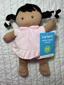 Carter’s Plüsch Puppe Rassel Smiley Happy Friends 2008 Afroamerikanische Schweineschwänze - Bild 1 von 5