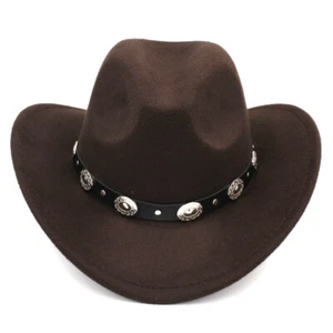 Western Kids Cowboy Hat Wide Brim Cowgirl Boys Girls Costume Cap w/ Leather Band - Picture 1 of 29