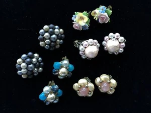 Lot Of 5 Pair Vintage Hong Kong Japan Denton England Clip Earrings - Picture 1 of 3
