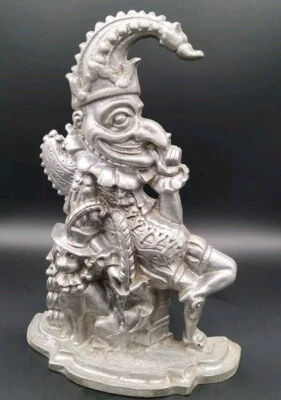 DE COLECCIÓN PUNZÓN DE HIERRO FUNDIDO TOPE DE PUERTA BUFÓN DE CORTE CON PERRO EN ACABADO PLATEADO  Foto 1 de 4