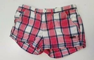 Q662 WOMENS SUPERDRY PINK BLUE CHECK HIPSTERS HOT PANTS SHORTS UK XS W28 - Picture 1 of 3