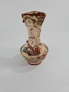 Piccolo vaso floreale smaltato in ceramica dipinto a mano fatto a mano - decoro metà secolo - Foto 1 di 12