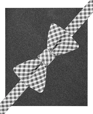 Alfani Adam Gingham Bowtie OS Black White Silk Rayon Clip-on Formal - Image 1 of 2
