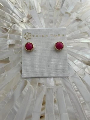 TRINA TURK ЗОЛОТОЙ ТОН С РОЗОВЫЙ КАМЕНЬ СЕРЬГИ-ГВОЗДИКИ-LA4 - Изображение 1 из 4