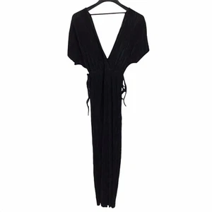 ASTR the Label Black Double V Side Tie Jumpsuit Wide Leg Textured Women's XS - Picture 1 of 9