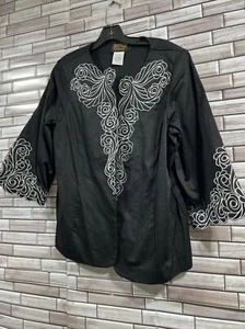 Bob Mackie Top Wearable Art Black White womens L Embroidery cardigan Jacket - Picture 1 of 9