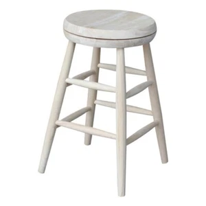 Soild Wood Swivel Scooped Seat Counter Height Stool in Unfinished - Picture 1 of 7