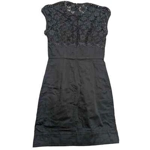 French Connection Schwarz Flügelärmel Brokat Oberteil Gefüttert A-Linie Kleid Gr. 0 - Bild 1 von 9