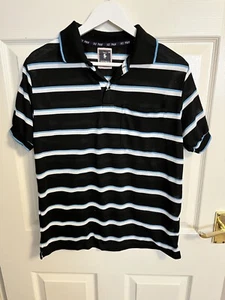 Men’s ice polo size large black White & Blue striped polo shirt Good Condition - Picture 1 of 5
