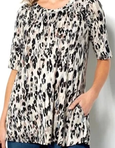 LOGO by Lori Goldstein Size QVC SMALL Rayon 230 Animal Print Top Neutral A474464 - Picture 1 of 8