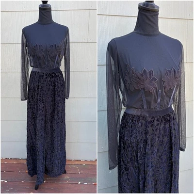 VICTORIAS SECRET сексуальный готический вамп сетки цветочный аппликация бархата выгорания комбинезон LG - Изображение 1 из 4