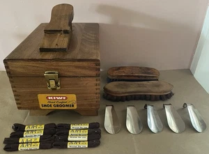 Vintage Kiwi Hand Crafted Shoe Groomer Wooden Box W/ Brushes, Shoe Horns & Laces - Picture 1 of 22