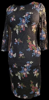 BISOU BISOU Floral Lace Back/Sleeve Tea Length Sheath Dress Size 8 - Image 1 of 4
