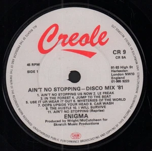 Enigma (80's Group) Ain't No Stopping 7" vinyl UK Creole white card outer sleeve - Picture 1 of 2