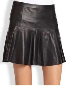 Joie Lamb Leather Mini Skirt Flounced Hem Size Large - Picture 1 of 4