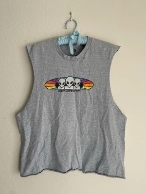 XL Distressed Alien Workshop Camiseta Gris Corte Hágalo Usted Mismo Camiseta sin Mangas Estilo Callejero Patín Foto 1 de 4