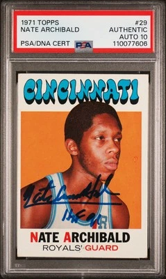 1971 TOPPS #29 NATE ARCHIBALD PSA AUTHENTIC DNA AUTO 10 - Image 1 of 2