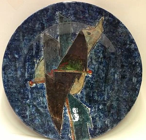 GIANNI DOVA (1925-1991) VOLATILE SUL RAMO  DIPINTO SU PIATTO IN CERAMICA 50CM - Picture 1 of 1