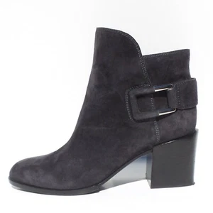 SERGIO ROSSI Charcoal Gray Suede Silver Buckle Stacked Block Heel Ankle Boots 36 - Picture 1 of 12