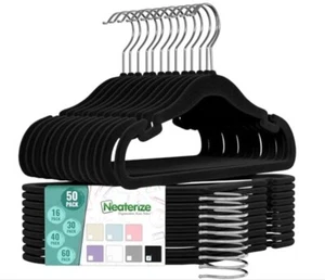Velvet Kids Hangers 50 Pack - Black Toddler Hangers with Notches, Heavy Duty - Picture 1 of 4