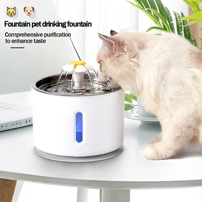 ADOV 2.4L Cat Water Fountain for Pet Dog LED Drinking Water Bowl Automatic Dispenser