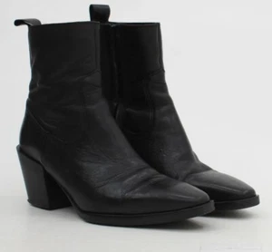 MNG Mango Size 4.5/37.5 Black Leather Ankle Boots/Pointy Toes/Cuban Heel/Cowboy - Picture 1 of 7