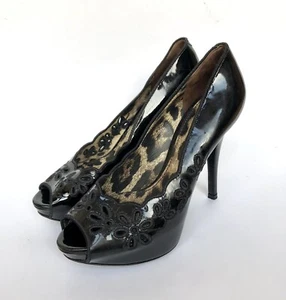 DOLCE & GABBANA Black Patent Leather Embroidered Heel Platform Shoes Size 36 IT - Picture 1 of 11