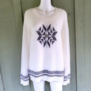 Suéter tejido suave copo de nieve blanco XL nuevo con etiquetas Loft - Imagen 1 de 4
