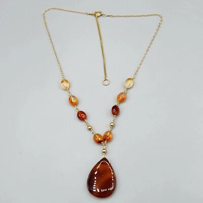 Ожерелье Artisan Teardrop сердолик бусина золотое наполнение проволока обертка автоир 20 дюймов 15,2 г - Изображение 1 из 4