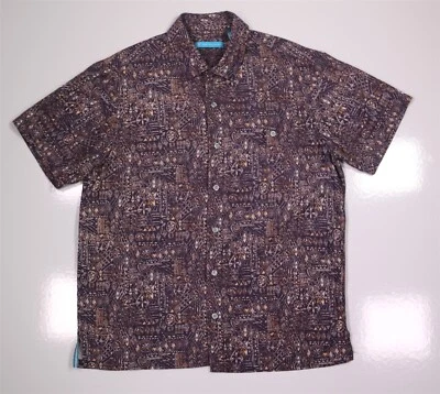 Tori Richards Purple Geometric Print Tencel Modal Hawaiian Shirt Mens M - Image 1 of 4