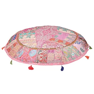 20 in Pink Footstool Vintage Patchwork Floor Cushion Bohemian Pouf Cushion - Picture 1 of 6