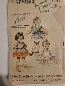 Advance Sewing Patterns Girls 5752 Size 1 - Picture 1 of 8