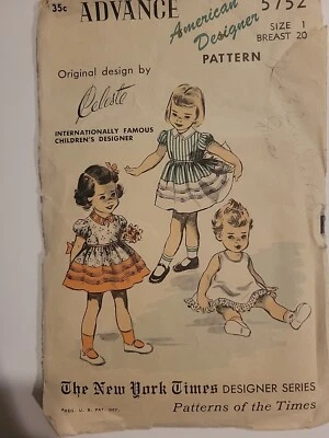 Advance Sewing Patterns Girls 5752 Size 1 - Image 1 of 4