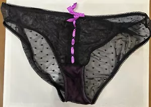 Smart & Sexy Black Nylon Cheeky Cut Panties Black Purple Sheer With Bow Sz 7 - Picture 1 of 7