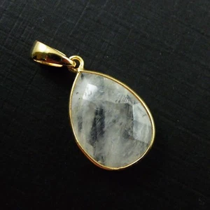 Moonstone Bezel Gemstone Teardrop Pendant with Bail,22K Gold plated Silver - Picture 1 of 4