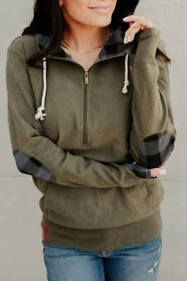 Moletom com capuz Ampersand Avenue novo com etiquetas tamanho médio meio zíper xadrez About You preto oliva xadrez - Imagem 1 de 4