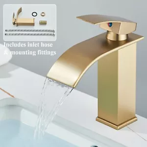 Grifería de lavabo dorada mezcladora de una mano lavabo grifo baño - Imagen 1 de 11