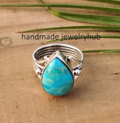 Precioso anillo hecho a mano de plata de ley 925 con piedras preciosas turquesa King Mine PG3663 Foto 1 de 4