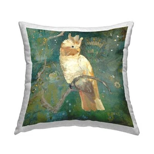 Floral Cockatoo Bird Outdoor Printed Pillow, 18 x 18, Green - Picture 1 of 7