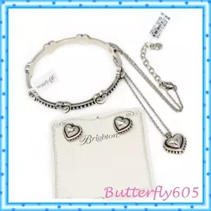Brighton Pretty Tough Bold Heart Petite Necklace Bangle Earrings Set NWT $182 - Picture 1 of 7
