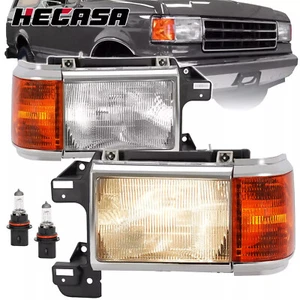 For Ford Bronco F150 F250 Truck 1987-1991 Headlights Chrome Trim Headlamps Pair - Picture 1 of 23