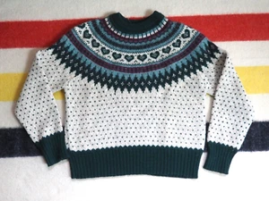 VTG 70s 80s WOOLRICH Fair Isle Beige Green Wool Pullover Sweater Womens PS EUC - Picture 1 of 6