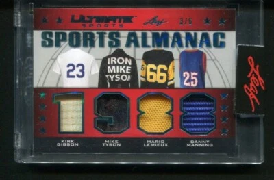 2021 Leaf Ultimate Sports Almanac Quad Relic Mike Tyson Mario Lemieux 3/6 - Image 1 of 2
